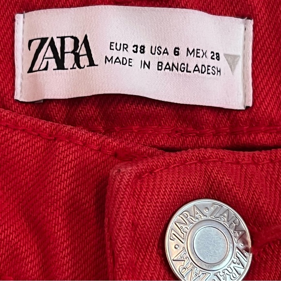 Zara Red Straight Leg Women Jeans Pants 6 Button Fly Casual Streetwear Holiday - Picture 6 of 16